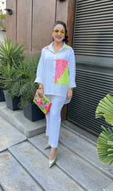 White neon linen coord set